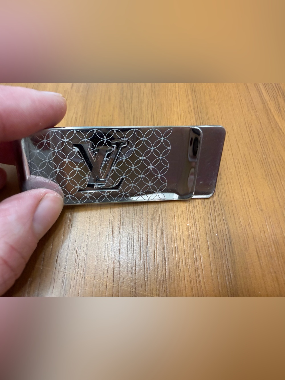 Authentic Louis Vuitton Silver-tone Patterned Money Clip